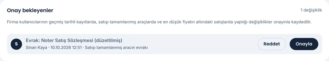 Onay bekleyen değişiklikler listesi